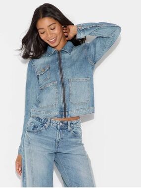 wild fable Light Wash Denim Zip Jacket